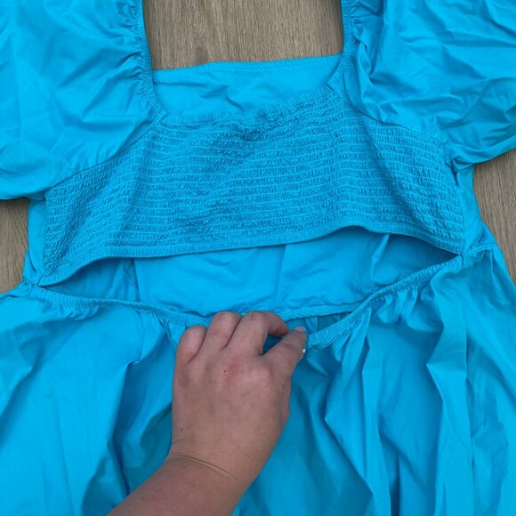 A New Day Mini Dress Puff Sleeves Smocked Cut Out Back Blue Womens Size XXL - Picture 12 of 15